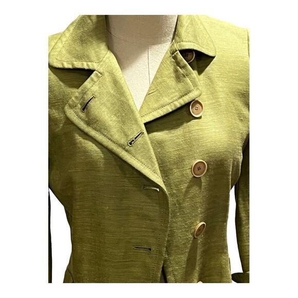 Akris Punto Green Linen Silk Blend Asymmetrical Button Blazer Jacket Size US 4 - Picture 3 of 12